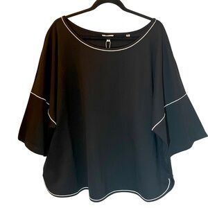 Max Studio Black Knit Top with Dolman Sleeves White Piping Trim 3X NWT